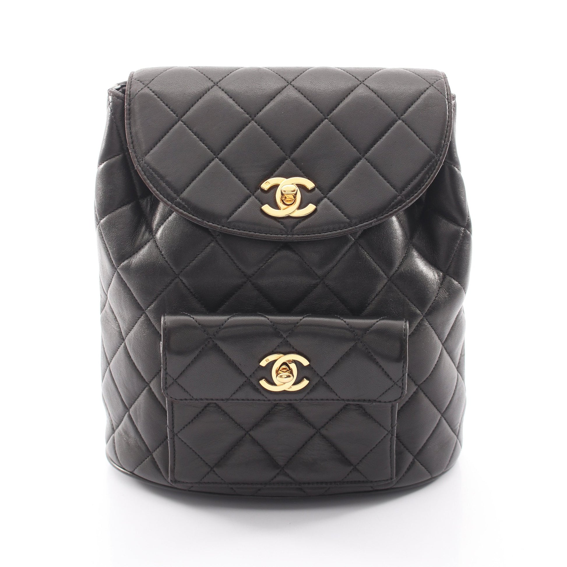 マトラッセ ターンロック チェーン バックパック リュックサック ラムスキン ブラック ゴールド金具 シャネル バッグ CHANEL