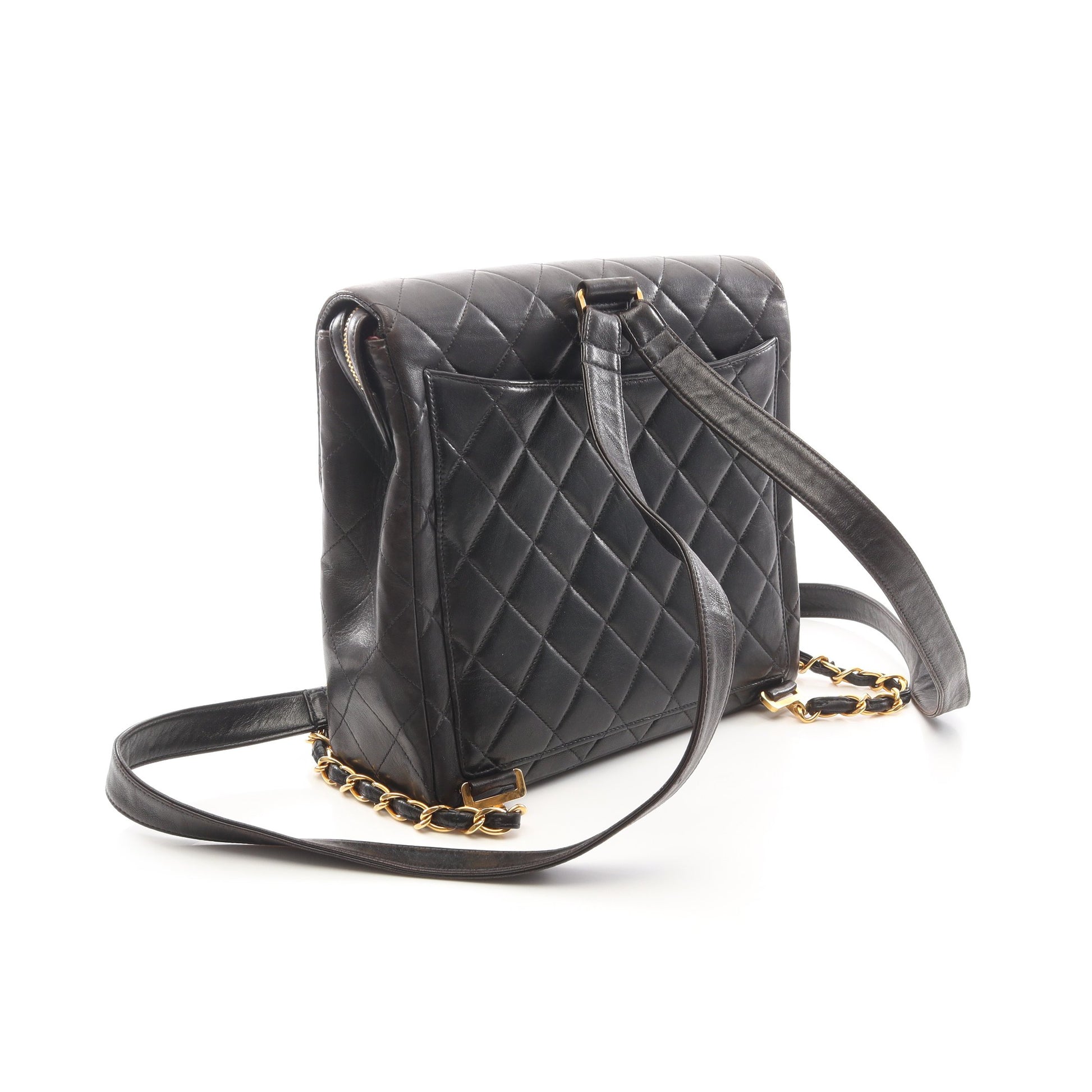 マトラッセ スクエア チェーン バックパック リュックサック ラムスキン ブラック ゴールド金具 シャネル バッグ CHANEL