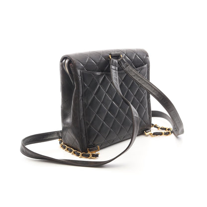 マトラッセ スクエア チェーン バックパック リュックサック ラムスキン ブラック ゴールド金具 シャネル バッグ CHANEL