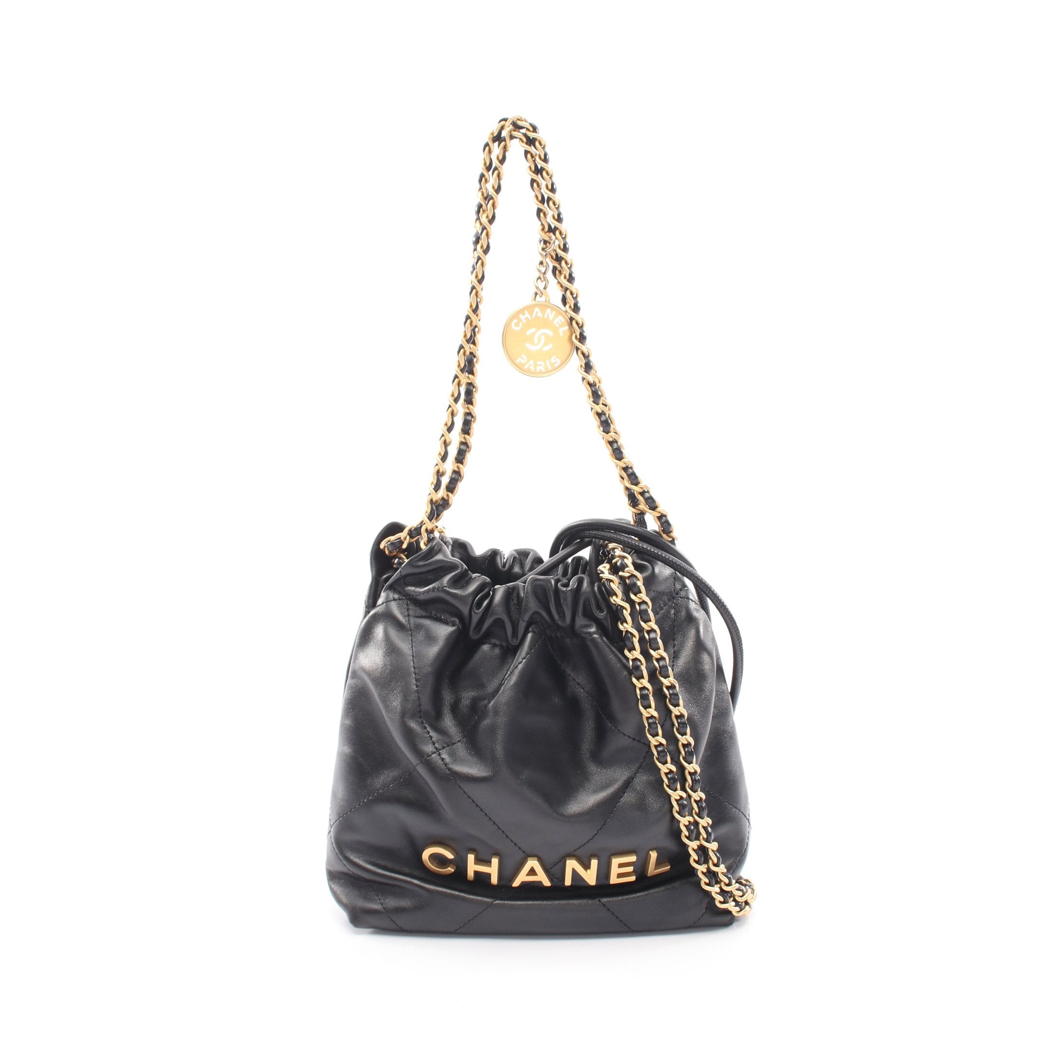 CHANEL 22 ミニ 2WAY チェーンショルダーバッグ レザー ブラック
