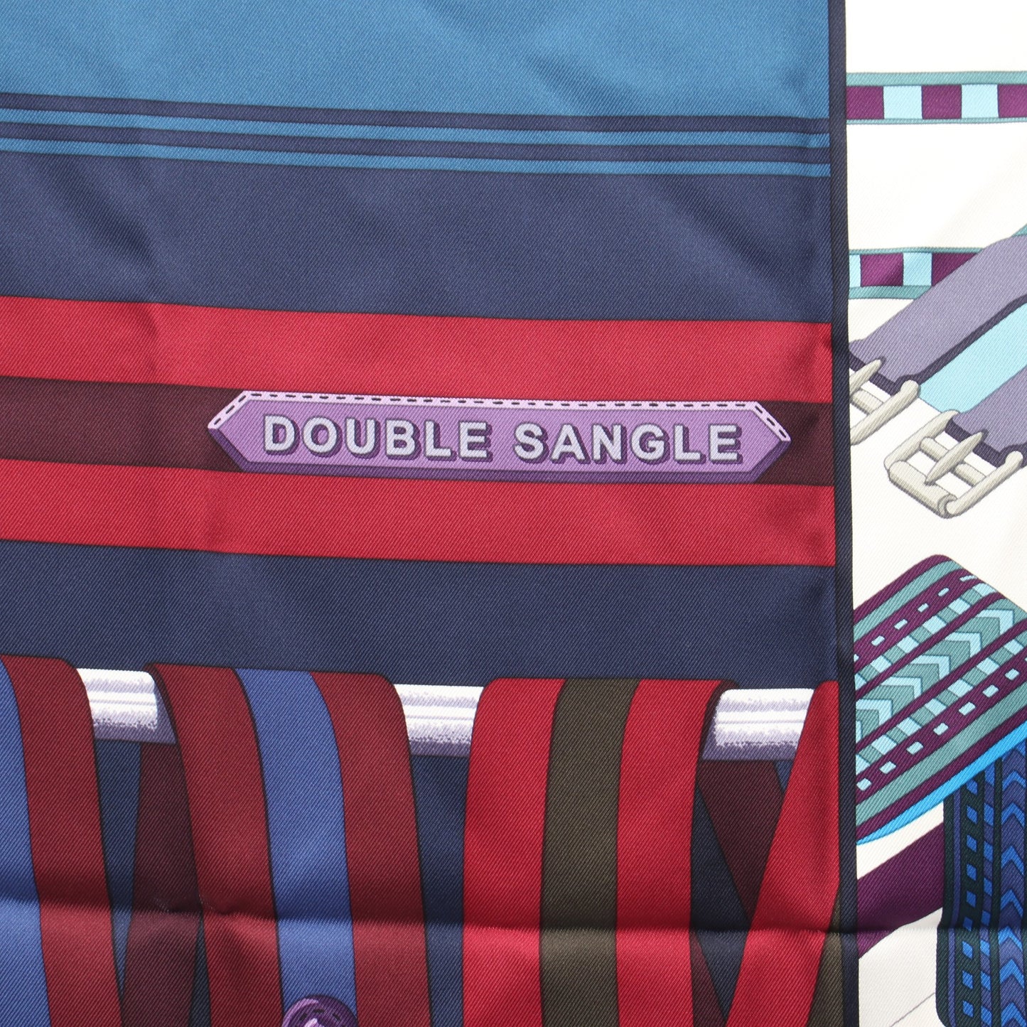 カレ90 DOUBLE SANGLE スカーフ シルク ネイビー マルチカラー エルメス