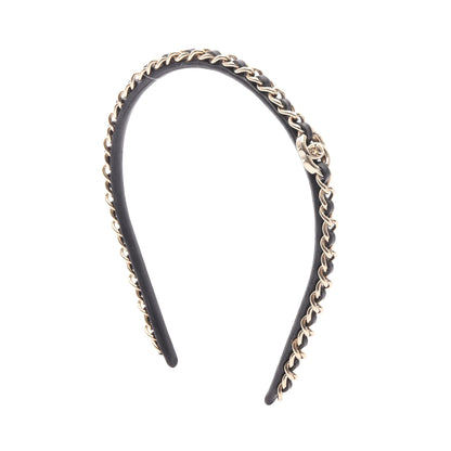 ココマーク カチューシャ GP レザー ブラック ゴールド ヴィンテージ シャネル アクセサリー CHANEL