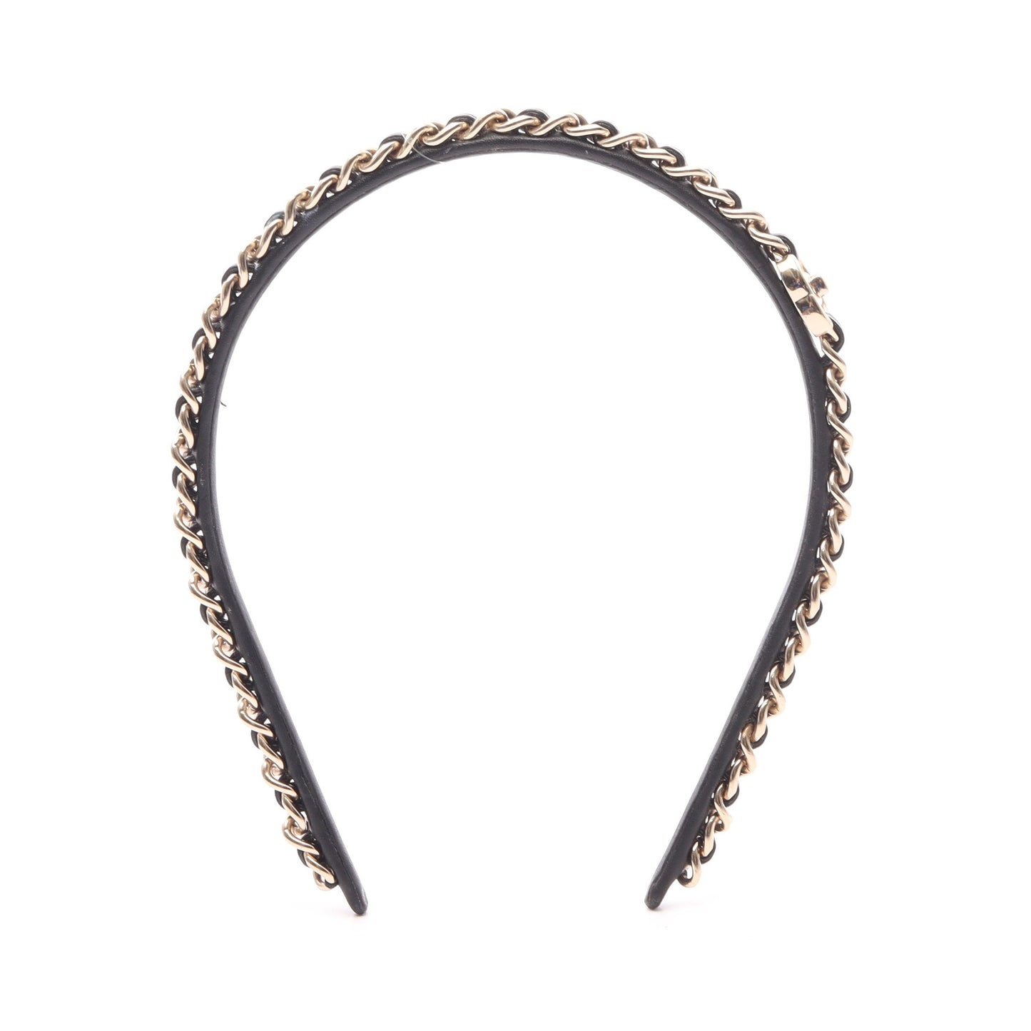ココマーク カチューシャ GP レザー ブラック ゴールド ヴィンテージ シャネル アクセサリー CHANEL