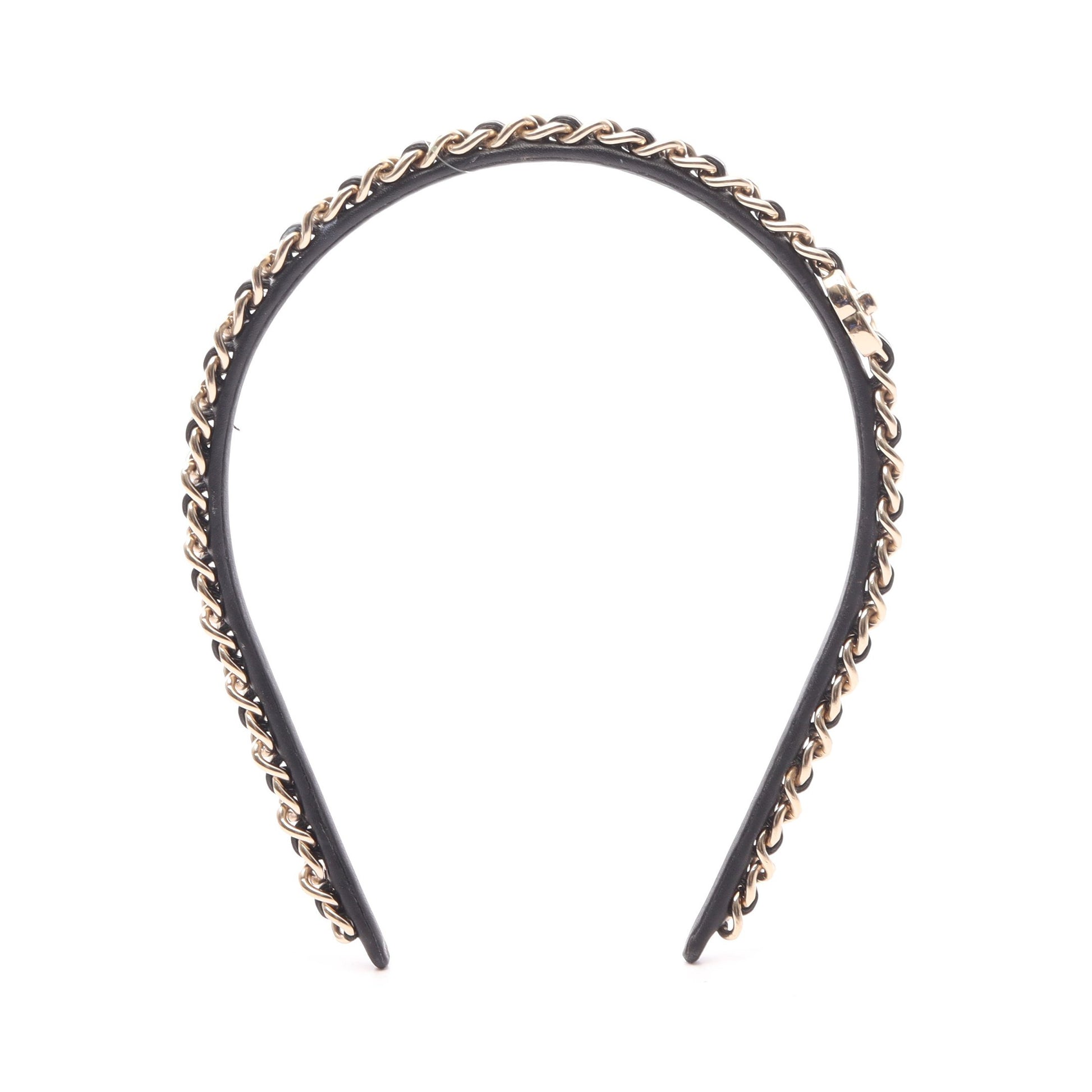 ココマーク カチューシャ GP レザー ブラック ゴールド ヴィンテージ シャネル アクセサリー CHANEL