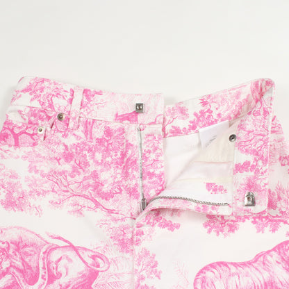 Toile de Jouy ショート デニムパンツ コットン ホワイト ピンク クリスチャンディオール