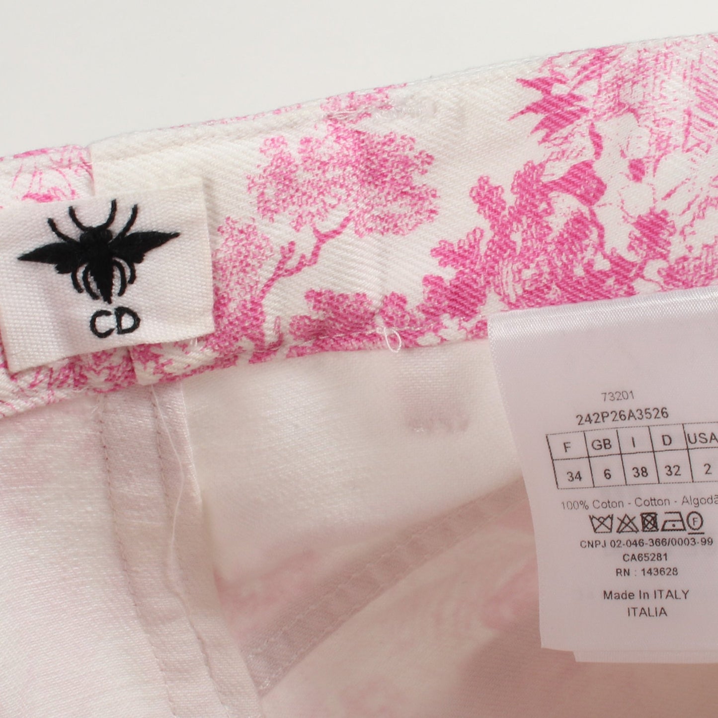 Toile de Jouy ショート デニムパンツ コットン ホワイト ピンク クリスチャンディオール