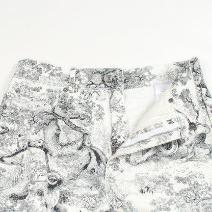 Toile de Jouy ショート デニムパンツ コットン ホワイト ブラック クリスチャンディオール