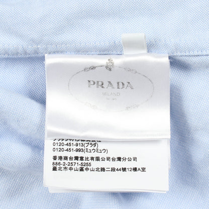 ロゴ刺繍 ボタンダウン 長袖 シャツ オールインワン コットン ライトブルー プラダ