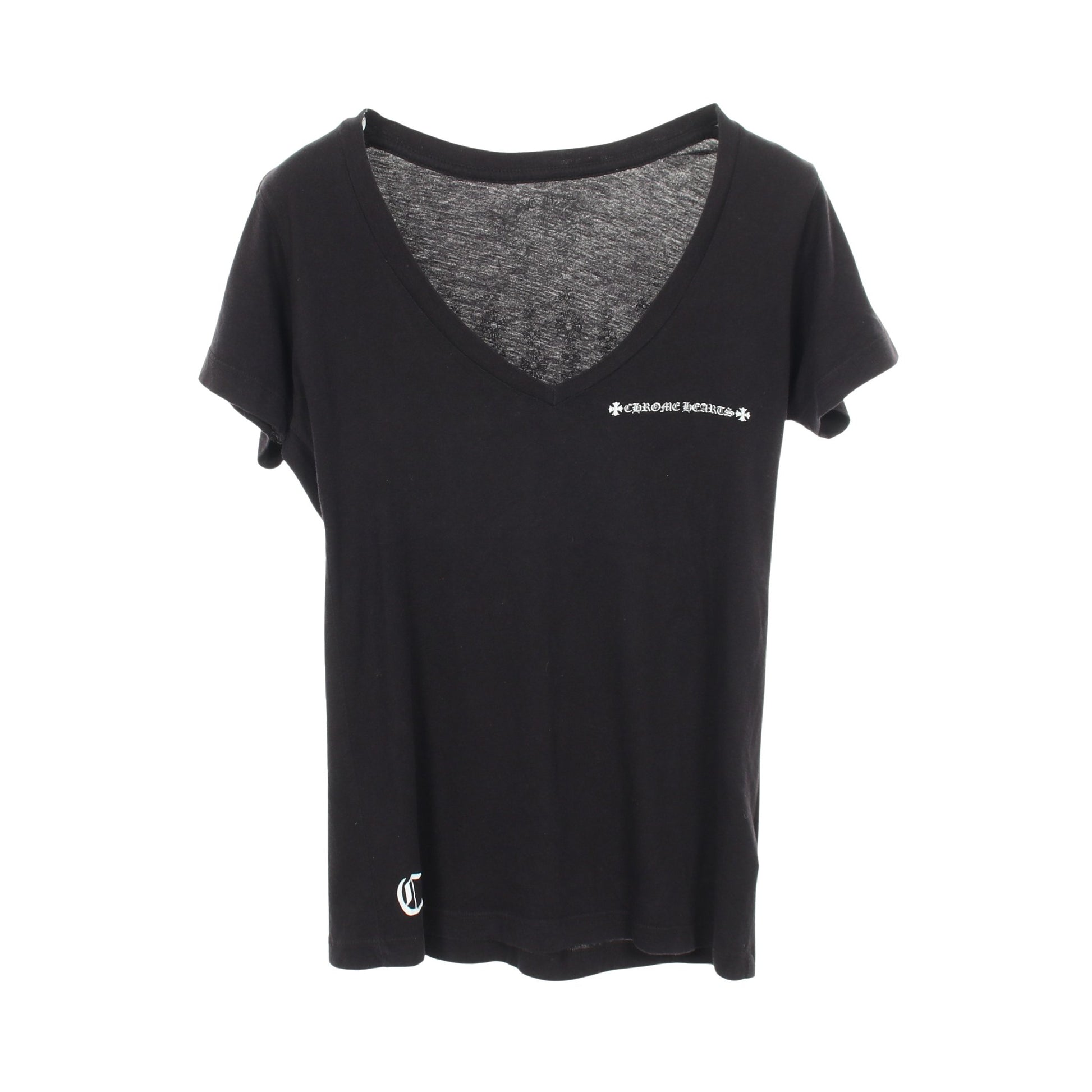 CHプラス バックプリント Vネック 半袖Tシャツ コットン ブラック クロムハーツ トップス Chrome Hearts