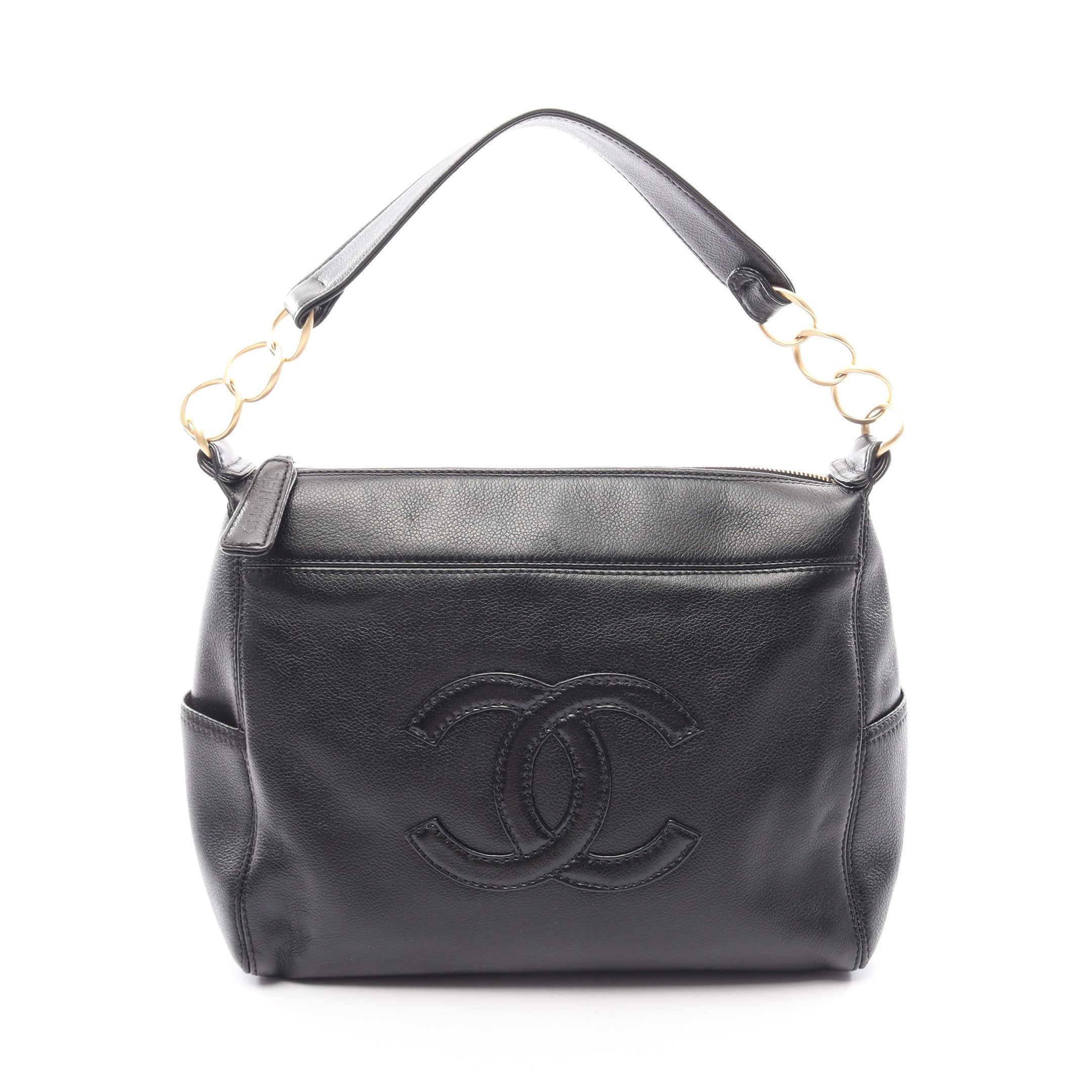 mm CHANELロゴ キャビアスキン ハンドバッグA-10831 ココマーク ハンドバッグ キャビアスキン ブラック ゴールド金具