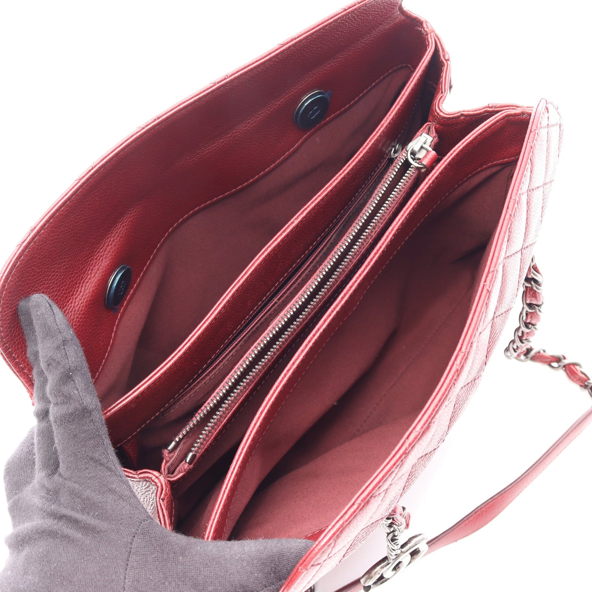 マトラッセ チェーンショルダーバッグ キャビアスキン ボルドー シルバー金具 シャネル バッグ CHANEL