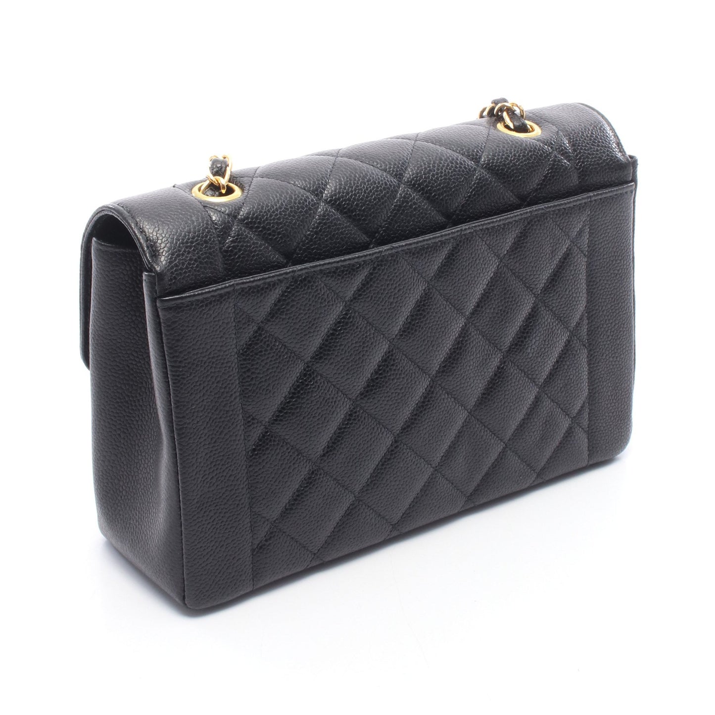 マトラッセ ダイアナフラップ チェーンショルダーバッグ キャビアスキン ブラック ゴールド金具 シャネル バッグ CHANEL