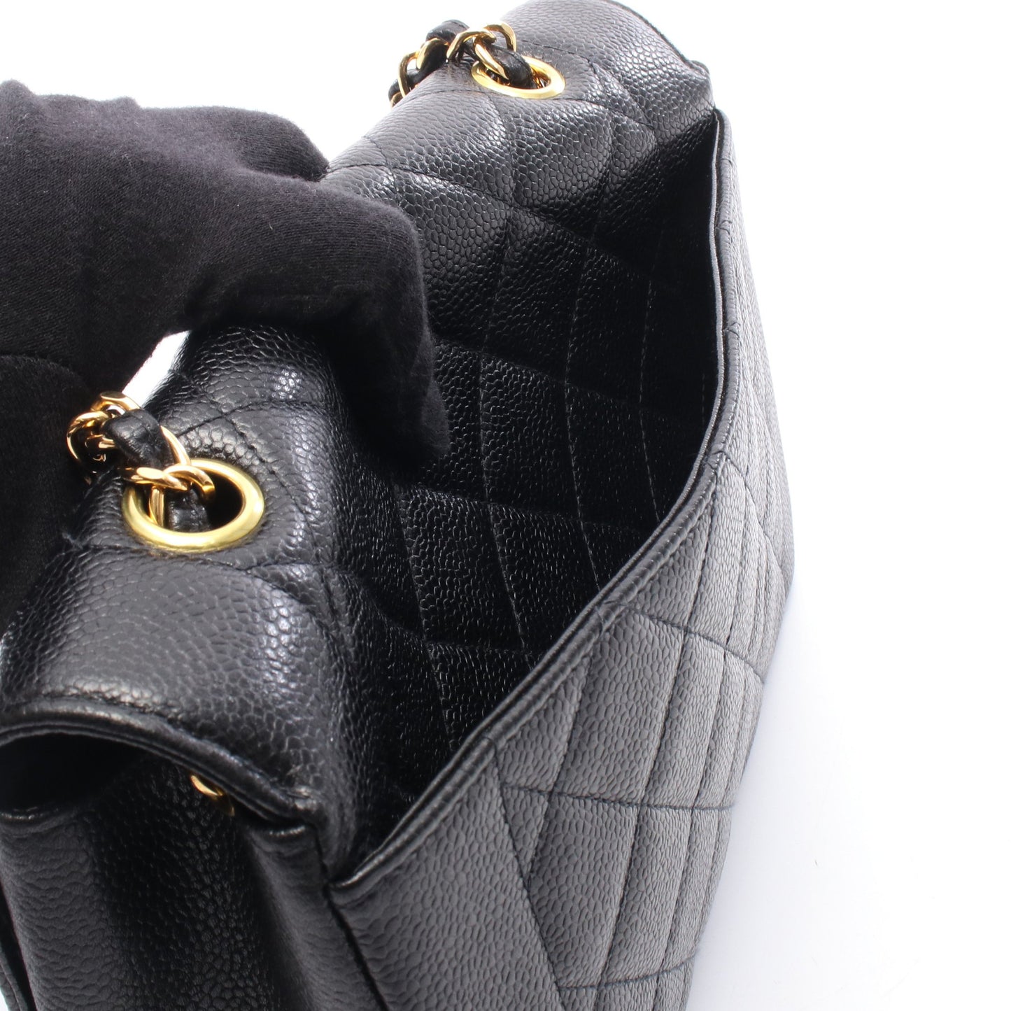 マトラッセ ダイアナフラップ チェーンショルダーバッグ キャビアスキン ブラック ゴールド金具 シャネル バッグ CHANEL