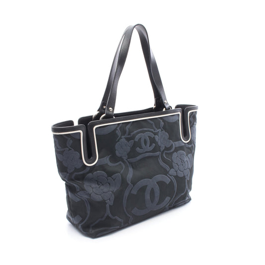 ココマーク カメリア ハンドバッグ トートバッグ キャンバス レザー ブラック グレー シルバー金具 シャネル バッグ CHANEL