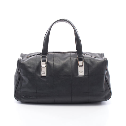 チョコバー ミニボストンバッグ ラムスキン ブラック シルバー金具 シャネル バッグ CHANEL