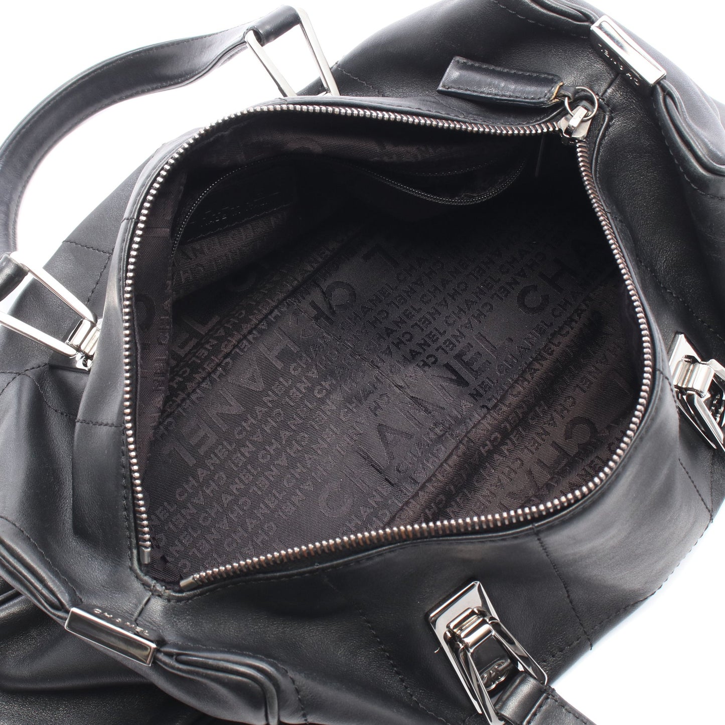 チョコバー ミニボストンバッグ ラムスキン ブラック シルバー金具 シャネル バッグ CHANEL