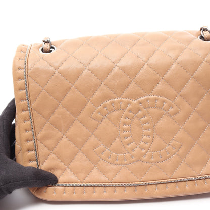 マトラッセ チェーンショルダーバッグ レザー ベージュ シルバー金具 シャネル