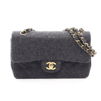 マトラッセ Wフラップ Wチェーンショルダーバッグ ウール ダークグレー ゴールド金具 シャネル バッグ CHANEL