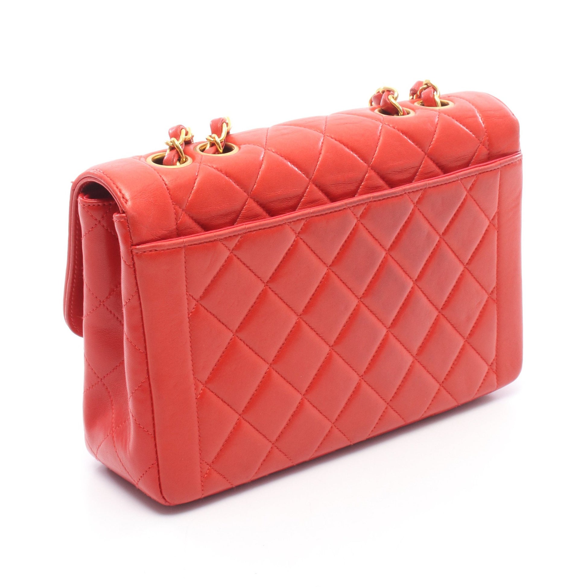 マトラッセ シングルフラップ チェーンショルダーバッグ ラムスキン レッド ゴールド金具 シャネル バッグ CHANEL