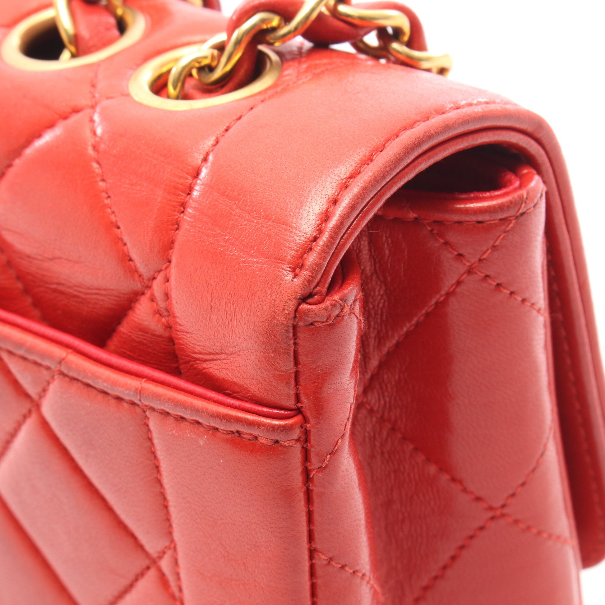 マトラッセ シングルフラップ チェーンショルダーバッグ ラムスキン レッド ゴールド金具 シャネル バッグ CHANEL