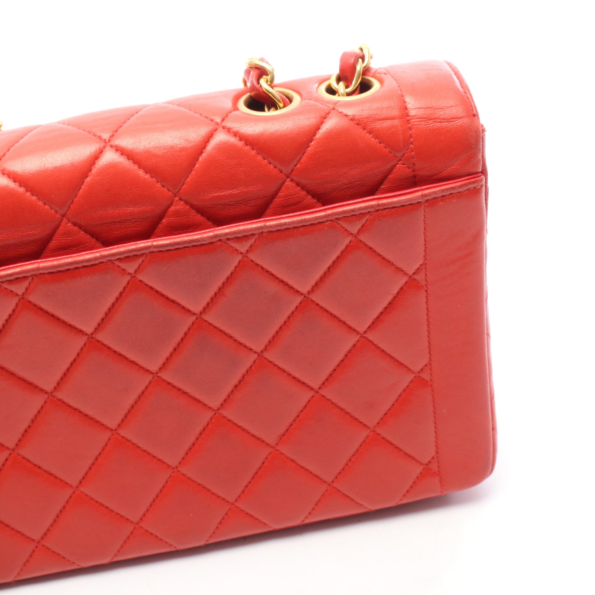 マトラッセ シングルフラップ チェーンショルダーバッグ ラムスキン レッド ゴールド金具 シャネル バッグ CHANEL