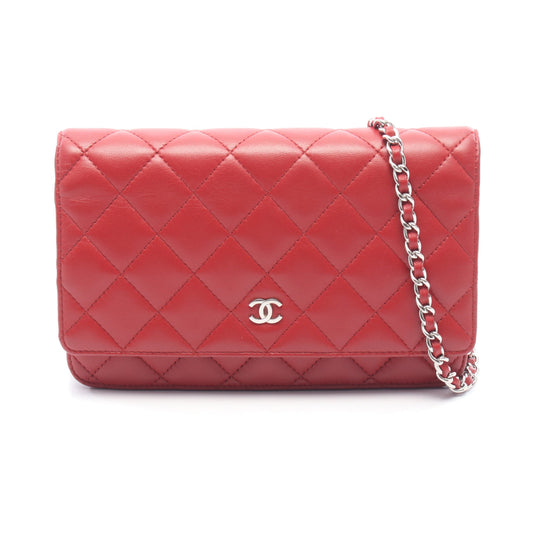 マトラッセ チェーンショルダーバッグ ラムスキン レッド シルバー金具 シャネル バッグ CHANEL