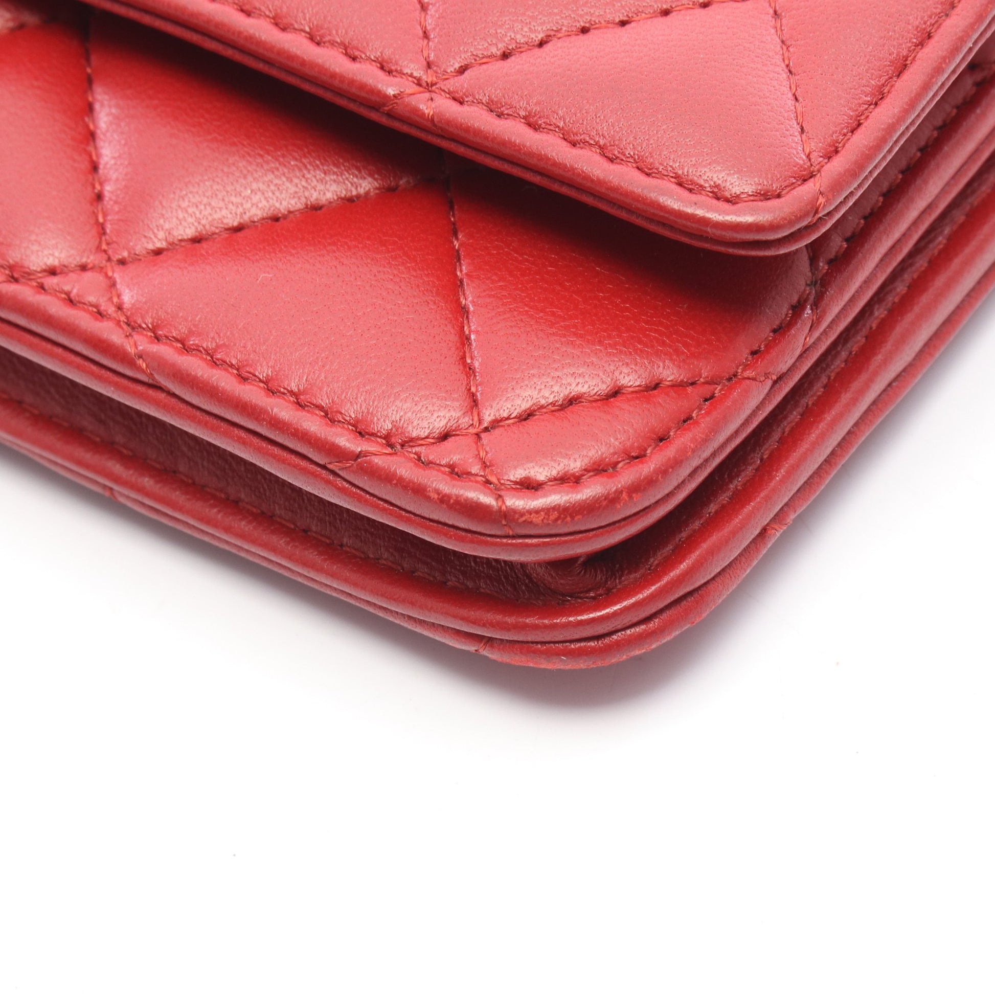 マトラッセ チェーンショルダーバッグ ラムスキン レッド シルバー金具 シャネル バッグ CHANEL