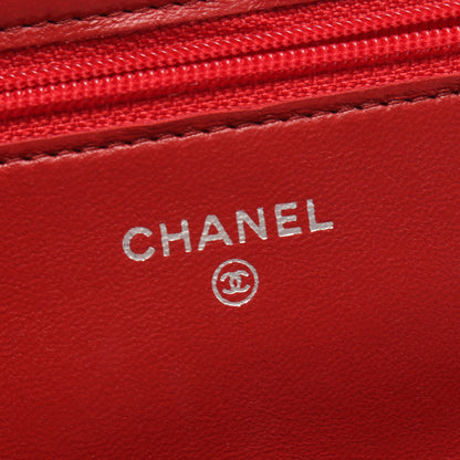 マトラッセ チェーンショルダーバッグ ラムスキン レッド シルバー金具 シャネル バッグ CHANEL