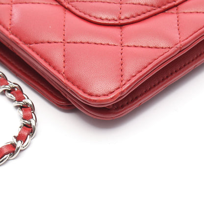 マトラッセ チェーンショルダーバッグ ラムスキン レッド シルバー金具 シャネル バッグ CHANEL