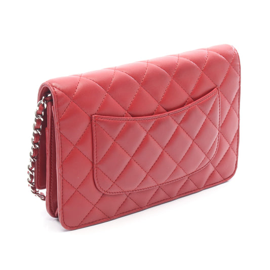 マトラッセ チェーンショルダーバッグ ラムスキン レッド シルバー金具 シャネル バッグ CHANEL