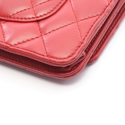 マトラッセ チェーンショルダーバッグ ラムスキン レッド シルバー金具 シャネル バッグ CHANEL