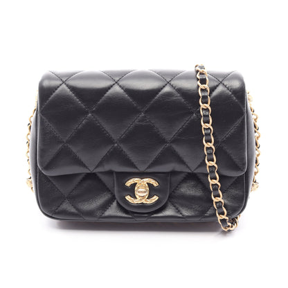 マトラッセ スモールフラップ チェーンショルダーバッグ ラムスキン ブラック ゴールド金具 シャネル バッグ CHANEL