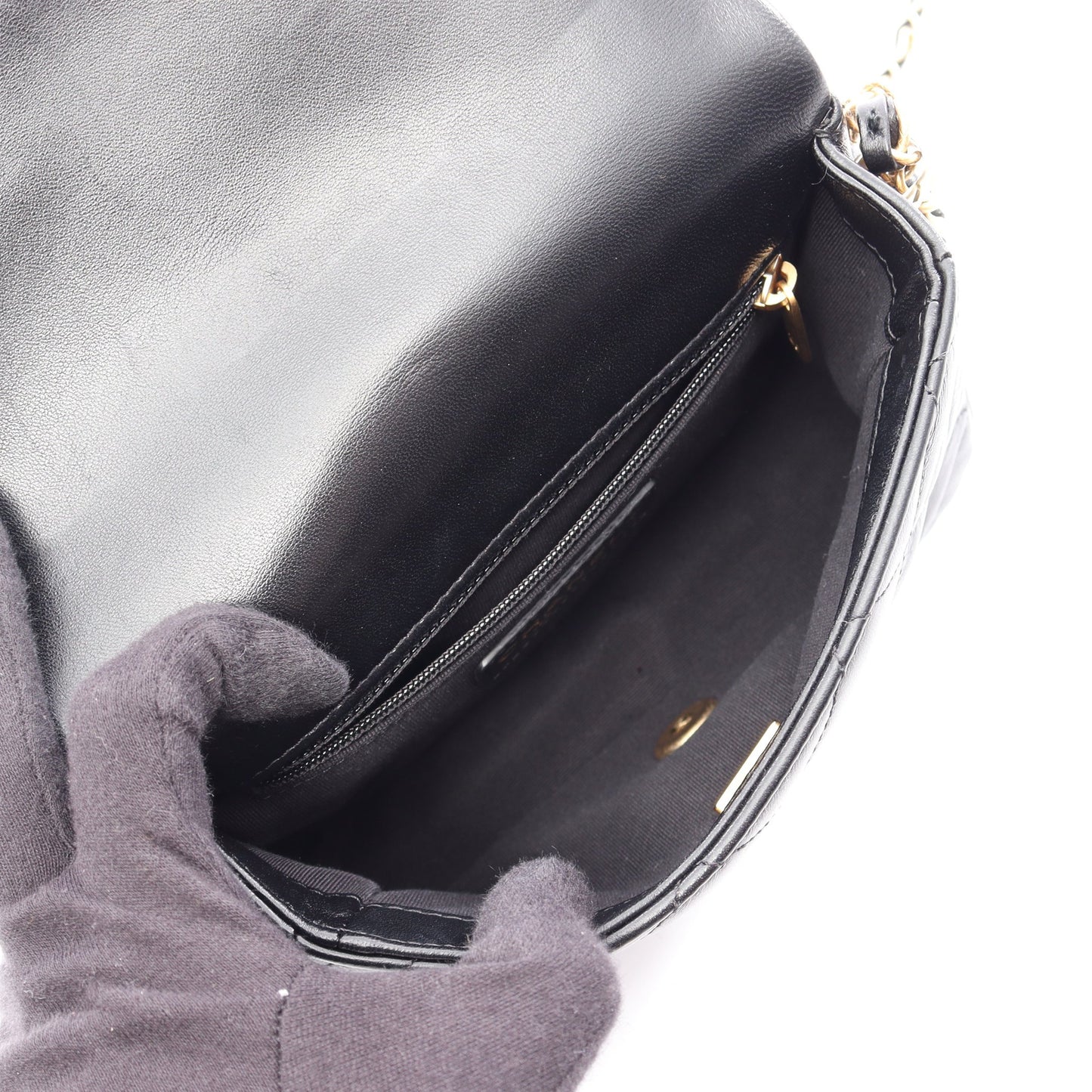 マトラッセ スモールフラップ チェーンショルダーバッグ ラムスキン ブラック ゴールド金具 シャネル バッグ CHANEL