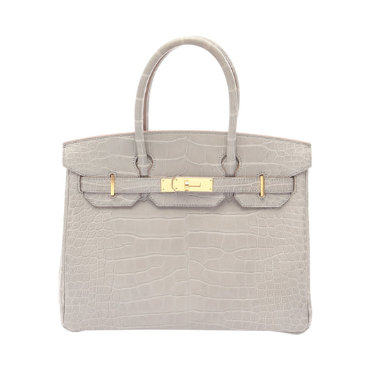 バーキン30 ハンドバッグ アリゲーターマット グレー ゴールド金具 C刻印 エルメス バッグ HERMES