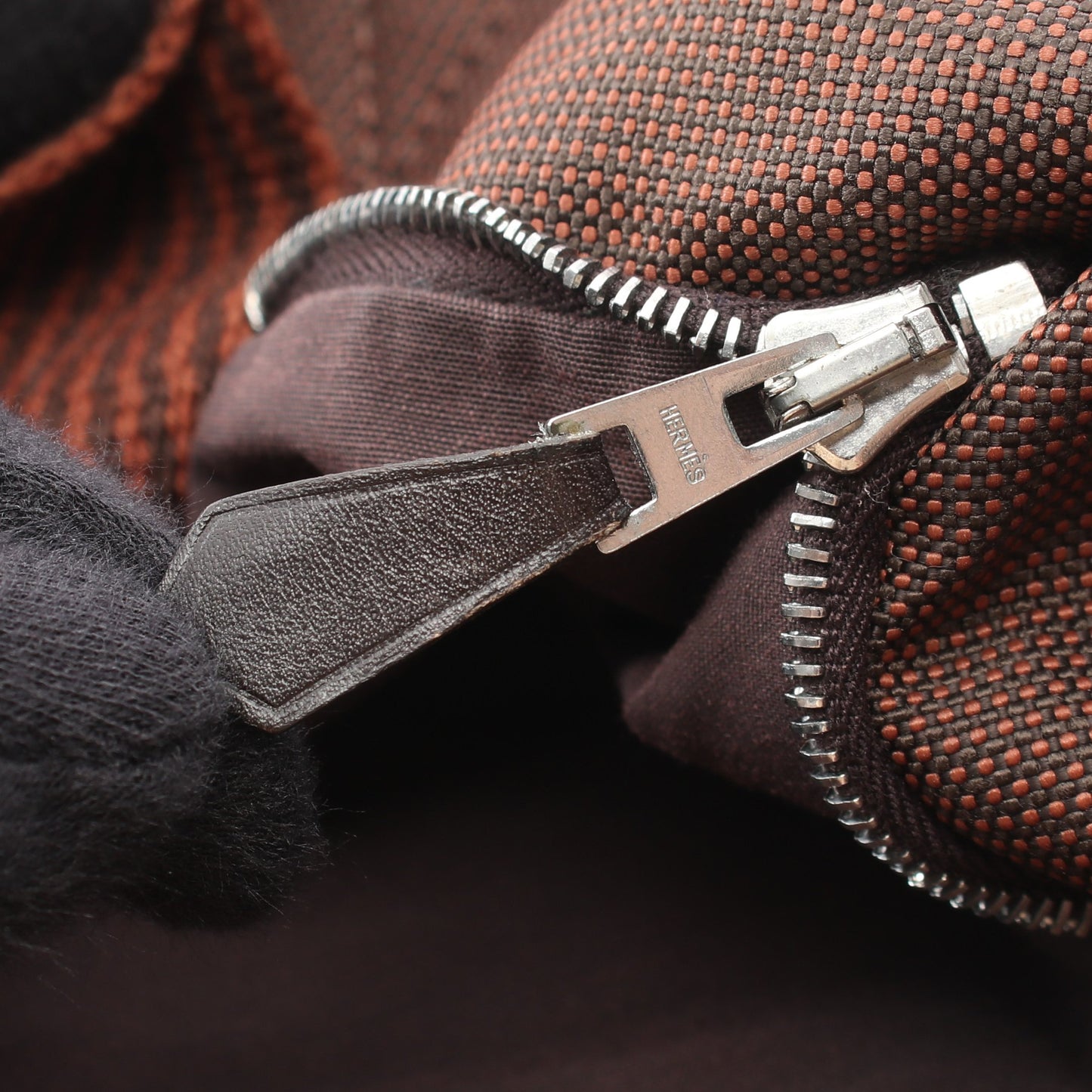 エールライン カバス ハンドバッグ トートバッグ ナイロンキャンバス ブラウン シルバー金具 エルメス バッグ HERMES