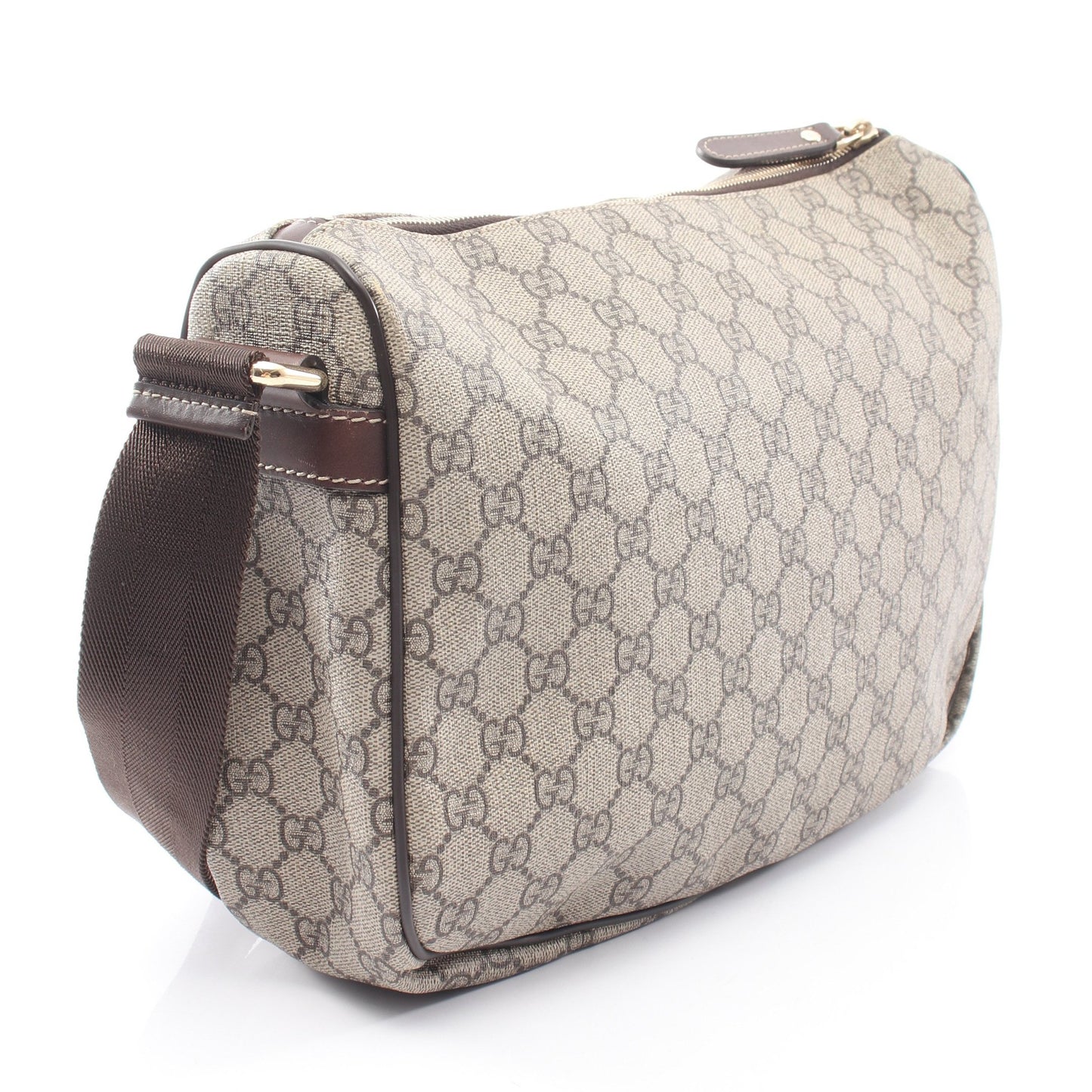 GGスプリーム ショルダーバッグ PVC レザー グレーベージュ ダークブラウン グッチ バッグ GUCCI