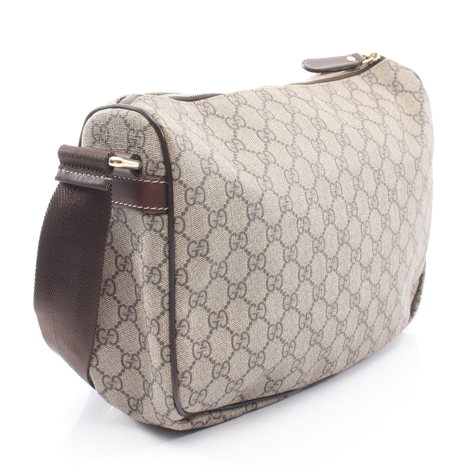 GGスプリーム ショルダーバッグ PVC レザー グレーベージュ ダークブラウン グッチ バッグ GUCCI