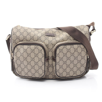 GGスプリーム ショルダーバッグ PVC レザー グレーベージュ ダークブラウン グッチ バッグ GUCCI