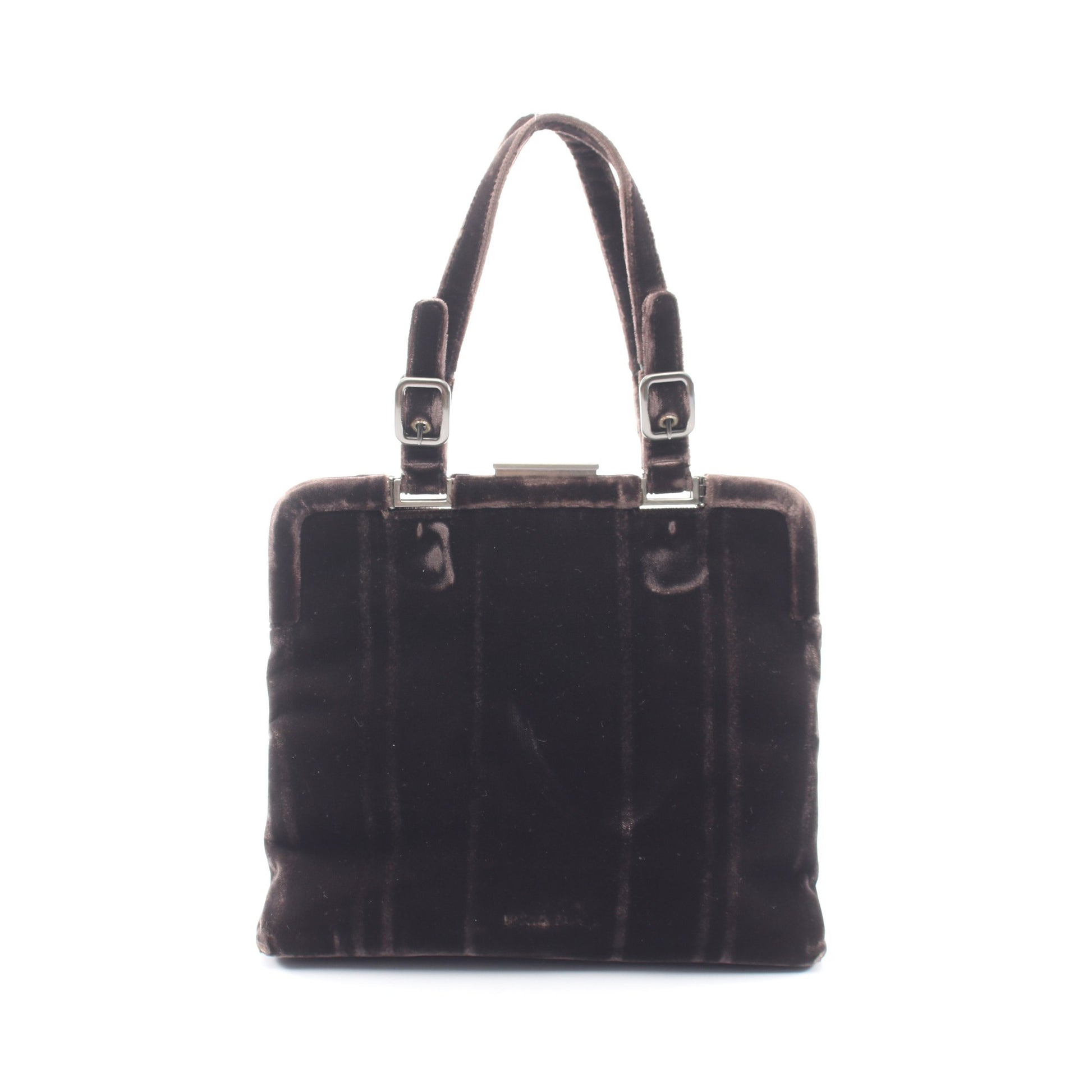 VELLUTO FIBBIE ハンドバッグ ベロア ダークブラウン プラダ バッグ PRADA