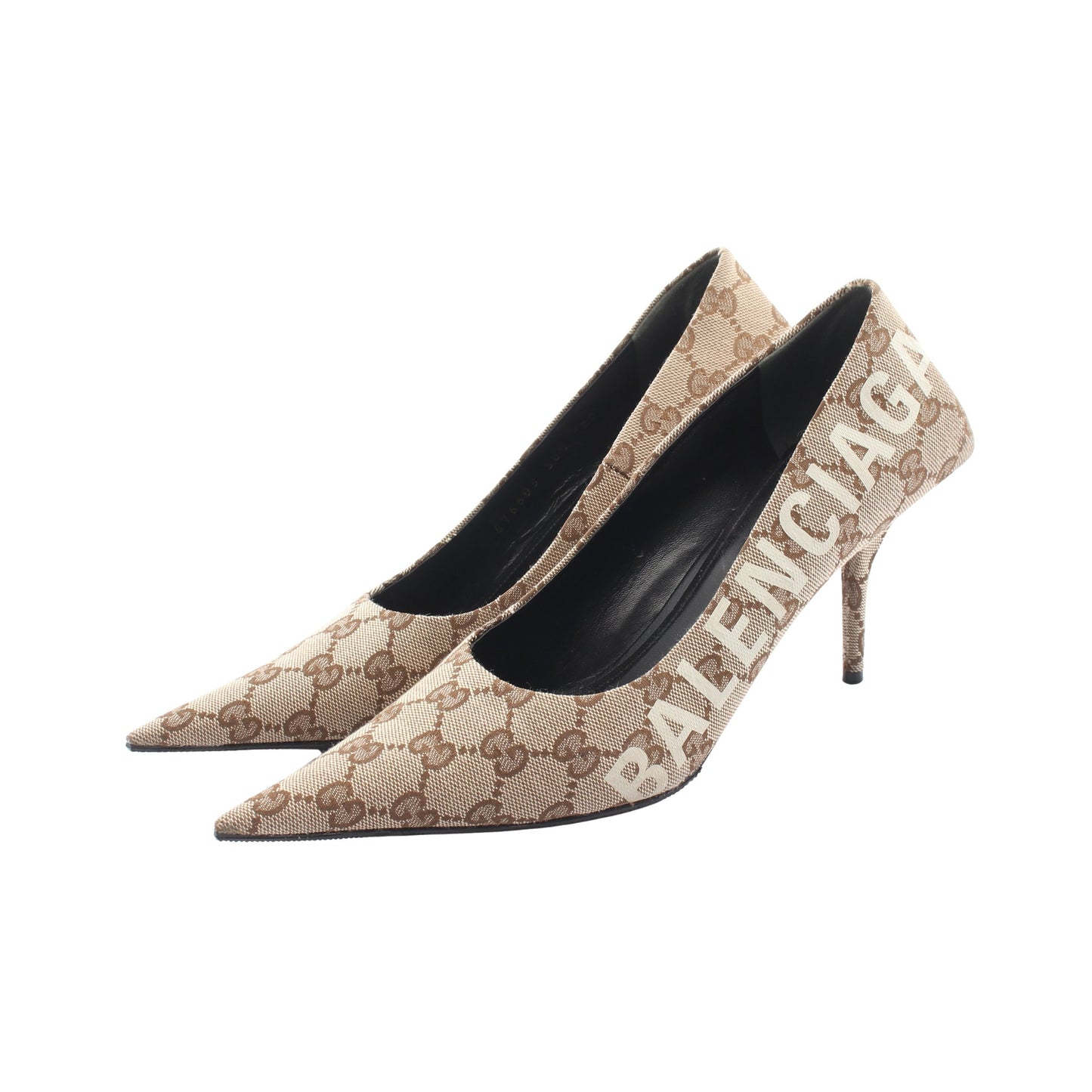 GUCCI × BALENCIAGA GGキャンバス ポインテッドトゥ パンプス キャンバス ベージュ ブラウン グッチ