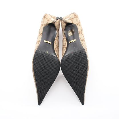 GUCCI × BALENCIAGA GGキャンバス ポインテッドトゥ パンプス キャンバス ベージュ ブラウン グッチ