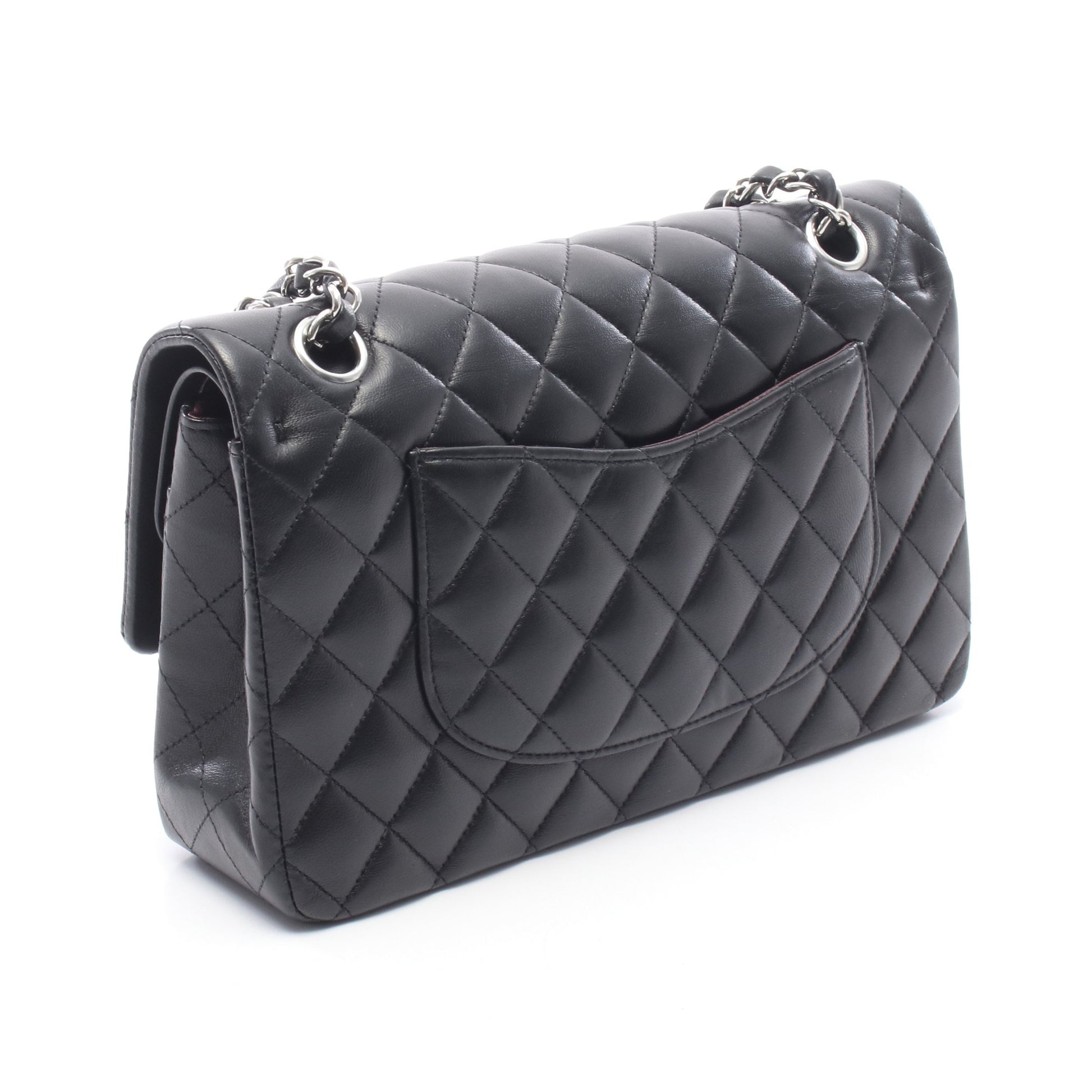 マトラッセ Wフラップ Wチェーンショルダーバッグ ラムスキン ブラック シルバー金具 シャネル バッグ CHANEL