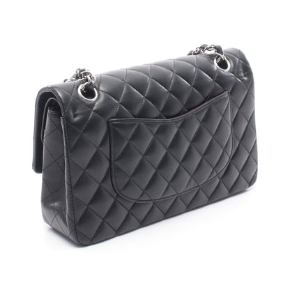 マトラッセ Wフラップ Wチェーンショルダーバッグ ラムスキン ブラック シルバー金具 シャネル バッグ CHANEL