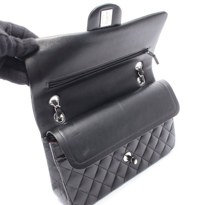 マトラッセ Wフラップ Wチェーンショルダーバッグ ラムスキン ブラック シルバー金具 シャネル バッグ CHANEL