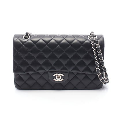 マトラッセ Wフラップ Wチェーンショルダーバッグ ラムスキン ブラック シルバー金具 シャネル バッグ CHANEL