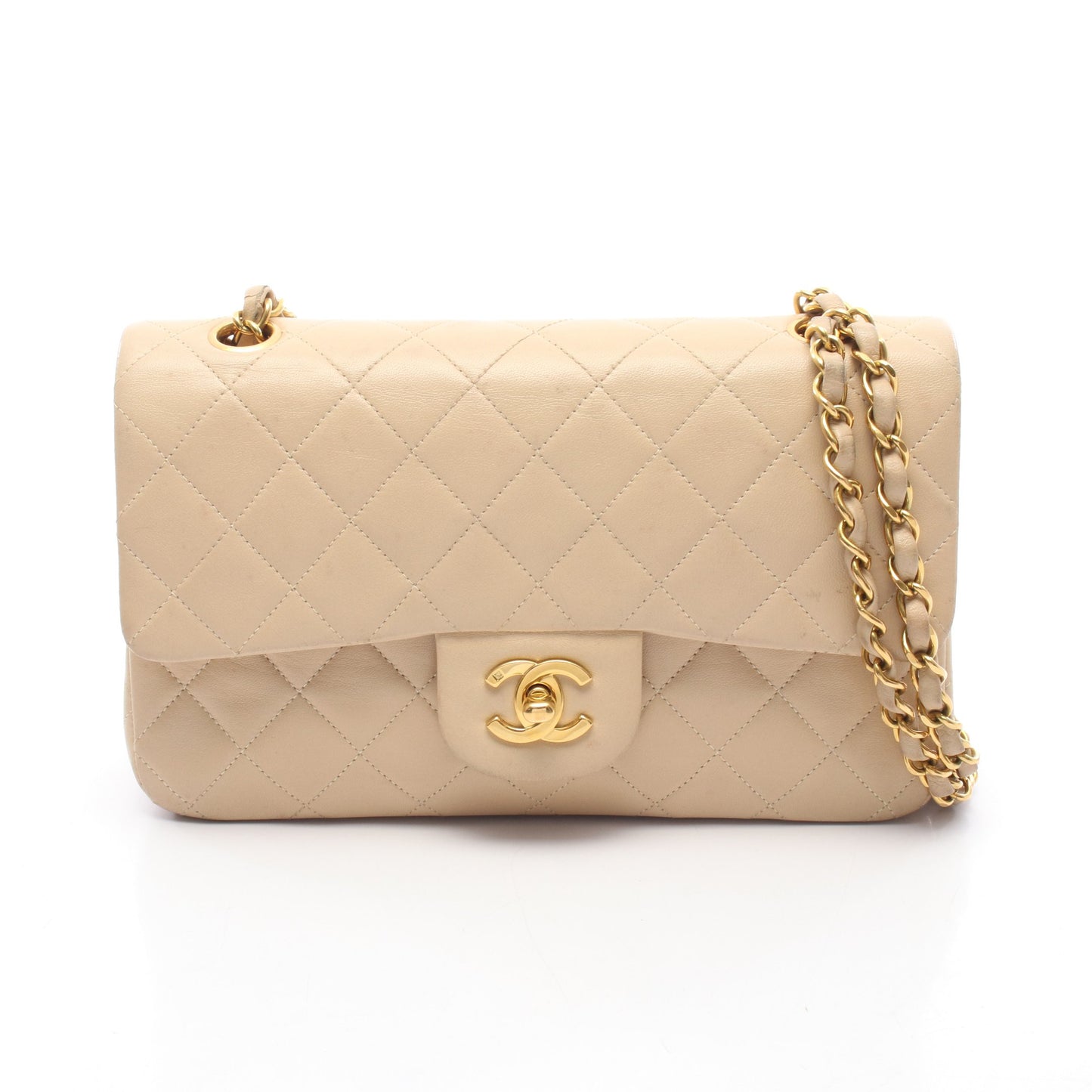 マトラッセ Wフラップ Wチェーンショルダーバッグ ラムスキン ライトベージュ ゴールド金具 シャネル バッグ CHANEL