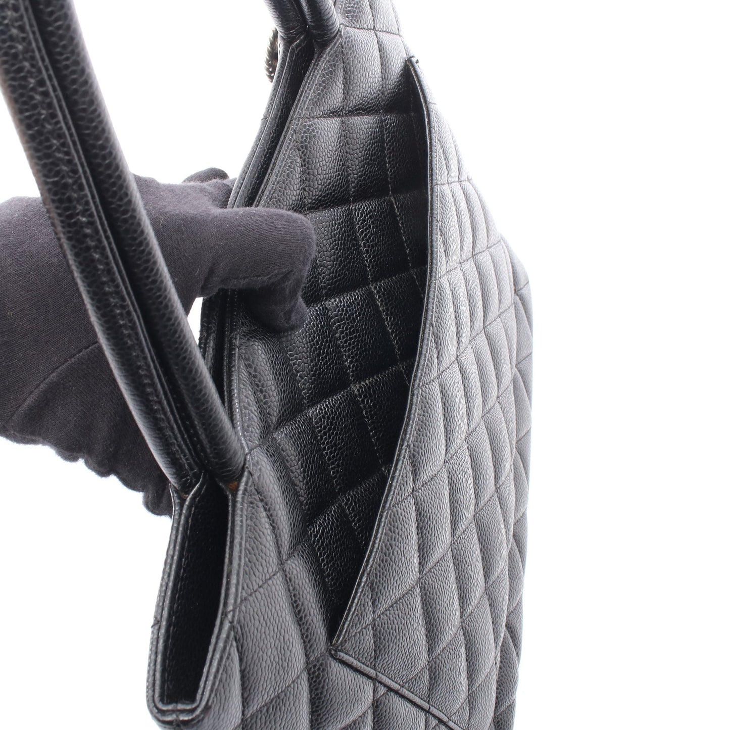復刻トート ハンドバッグ トートバッグ キャビアスキン ブラック シルバー金具 シャネル バッグ CHANEL