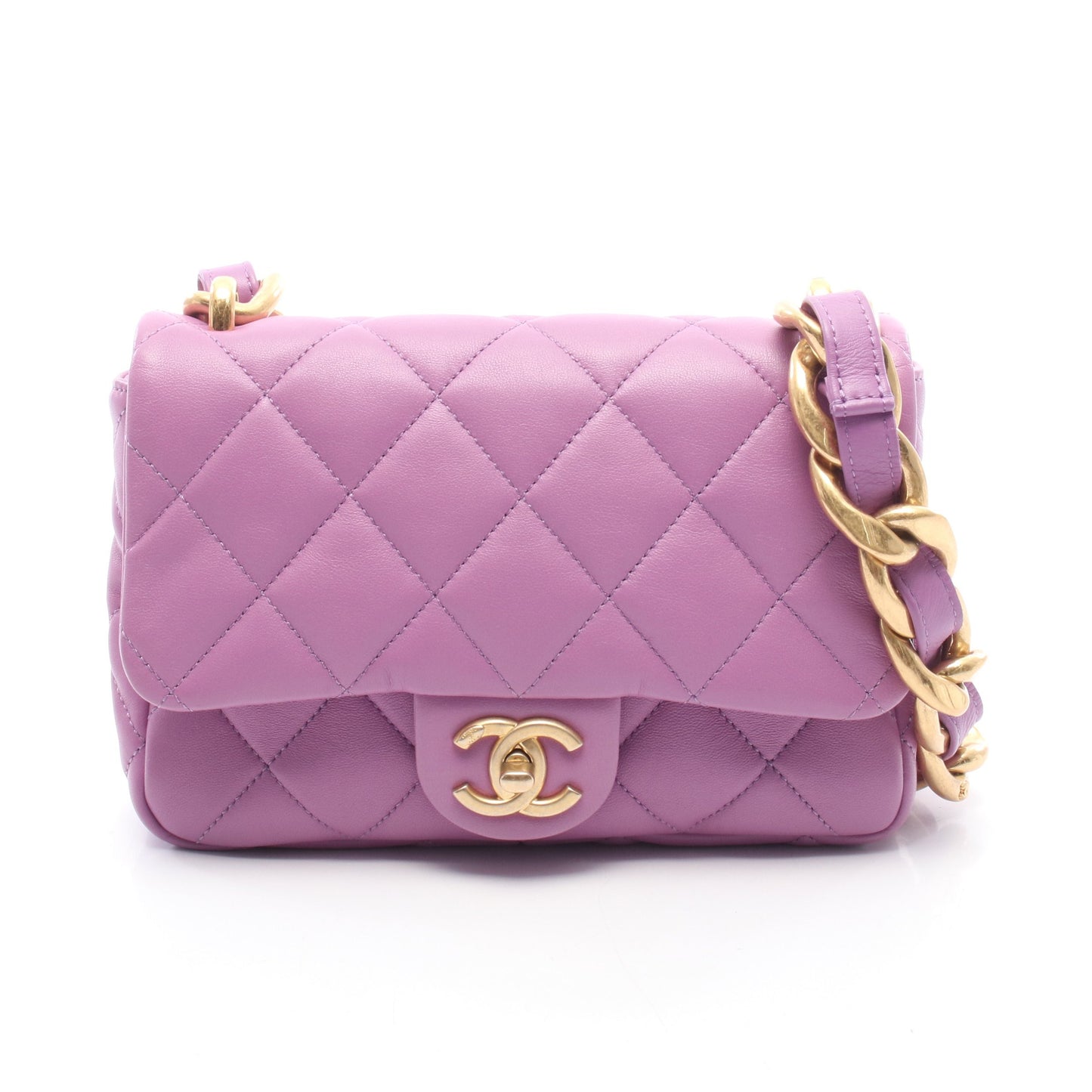 ミニマトラッセ チェーンショルダーバッグ ラムスキン パープル ゴールド金具 シャネル バッグ CHANEL