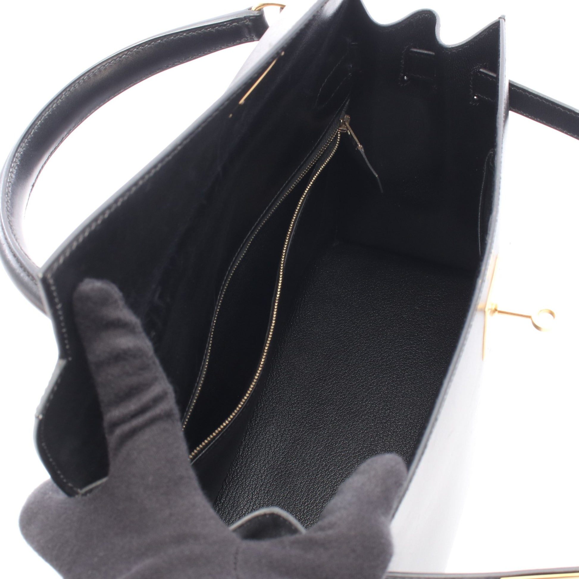 ケリー32 外縫い 2WAY ハンドバッグ ボックスカーフ ブラック ゴールド金具 □B刻印 エルメス バッグ HERMES