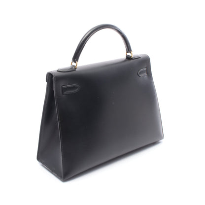ケリー32 外縫い 2WAY ハンドバッグ ボックスカーフ ブラック ゴールド金具 □B刻印 エルメス バッグ HERMES